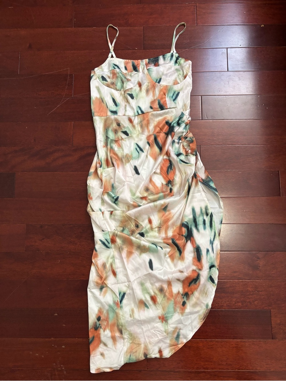 SHEIN Cream Maxi Dress with Orange and Green Abstract Print